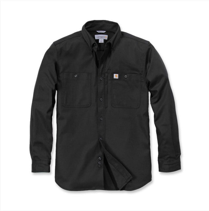 Black men's cotton canvas blend shirt, comfortable fit, with triple stitching