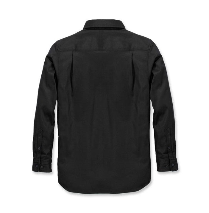 Black men's cotton canvas blend shirt, comfortable fit, with triple stitching