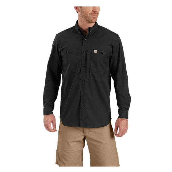 Black men's cotton canvas blend shirt, comfortable fit, with triple stitching