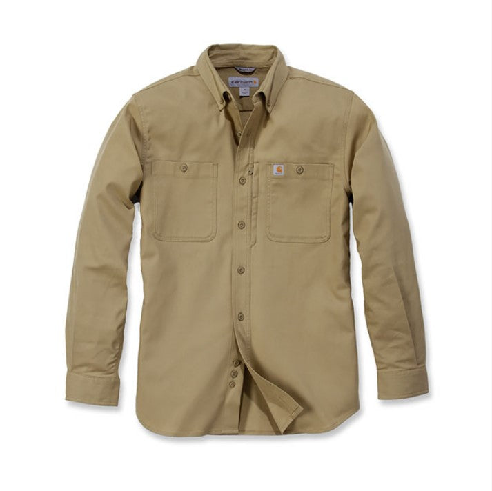 Men's khaki cotton canvas shirt, comfortable fit, triple stitching