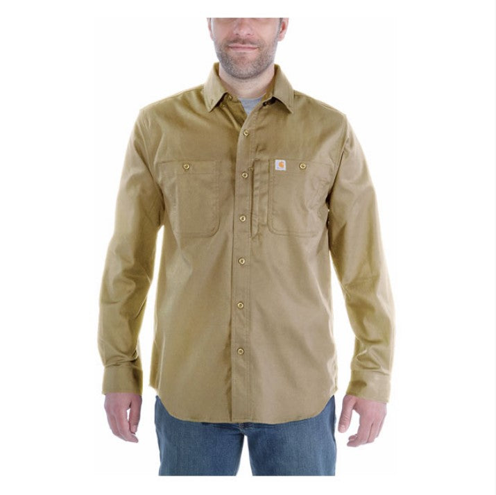 Men's khaki cotton canvas shirt, comfortable fit, triple stitching