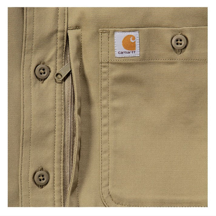 Men's khaki cotton canvas shirt, comfortable fit, triple stitching