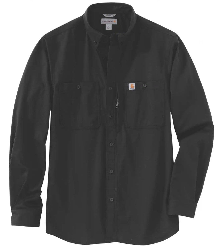 Black men's cotton canvas blend shirt, comfortable fit, with triple stitching