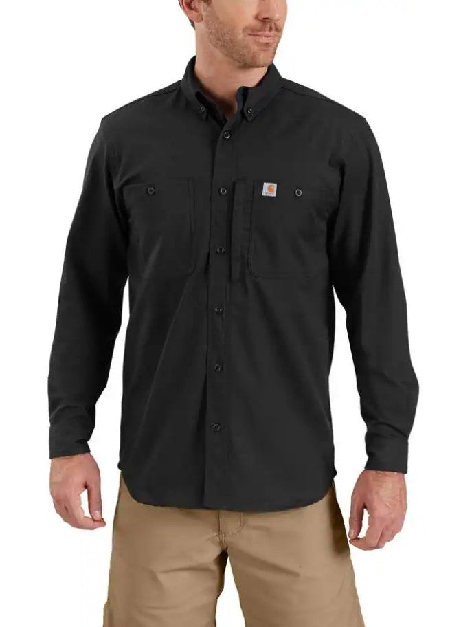 Black men's cotton canvas blend shirt, comfortable fit, with triple stitching