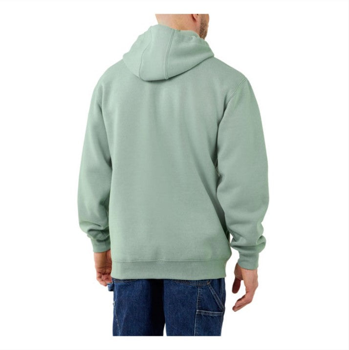 Gray cotton blend men's hoodie, logo on the sleeve and Carhartt label sewn on the pocket