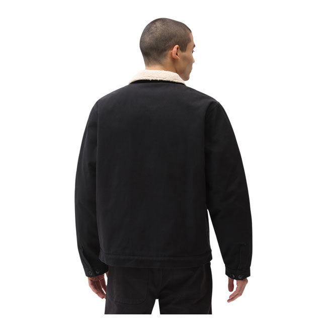 Black men's work jacket in cotton, button closure and sherpa collar