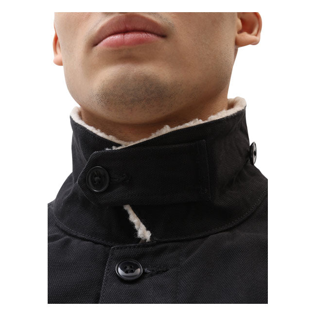 Black men's work jacket in cotton, button closure and sherpa collar