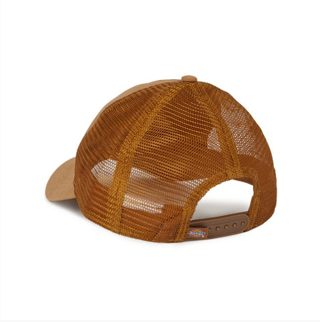 Brown cotton canvas cap with mesh back and snap closure