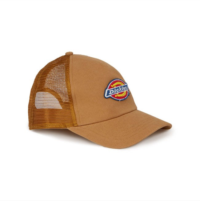 Brown cotton canvas cap with mesh back and snap closure