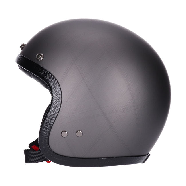 glossy black vintage jet helmet with black visor; comfort lining in microtec with premium leather details and chrome profile