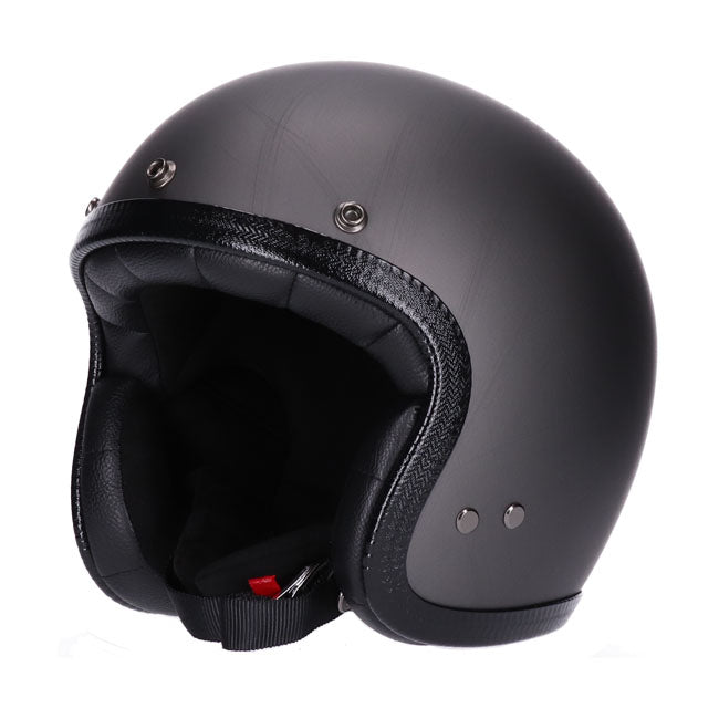 glossy black vintage jet helmet with black visor; comfort lining in microtec with premium leather details and chrome profile