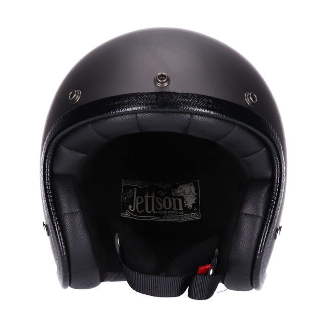 glossy black vintage jet helmet with black visor; comfort lining in microtec with premium leather details and chrome profile