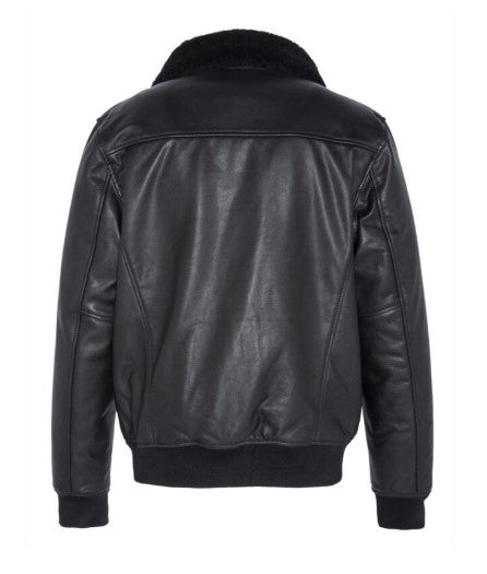 men's black leather jacket with fur collar