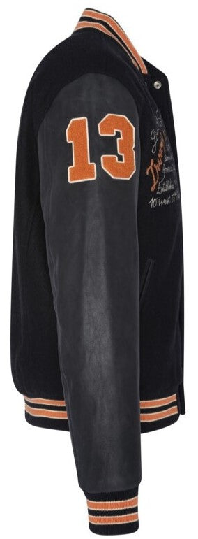 men's teddy college in solid black leather