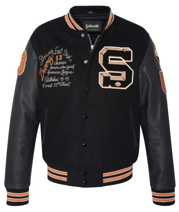 men's teddy college in solid black leather