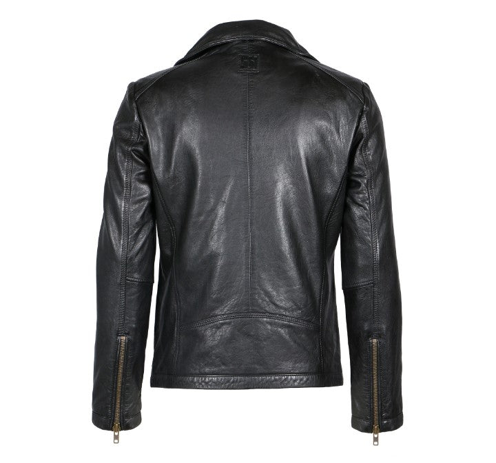 chiodo in pelle classica nero con zip bronzo