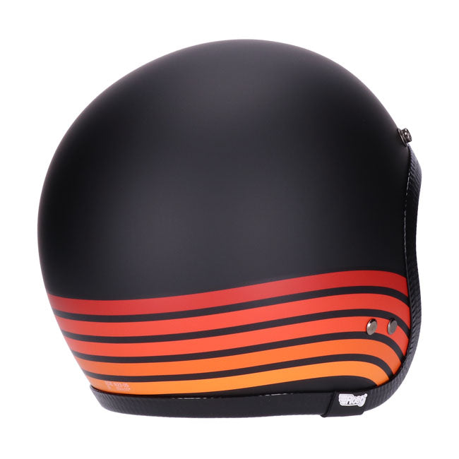 casco jet vintage lucido nero con visiera nera; omologato con approvazione ece-r22.05; fodera comfort in microtec con dettagli in pelle premium e profilo cromat