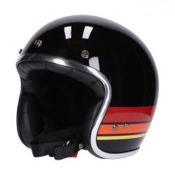 casco jet vintage lucido nero con visiera nera; omologato con approvazione ece-r22.05; fodera comfort in microtec con dettagli in pelle premium e profilo cromat